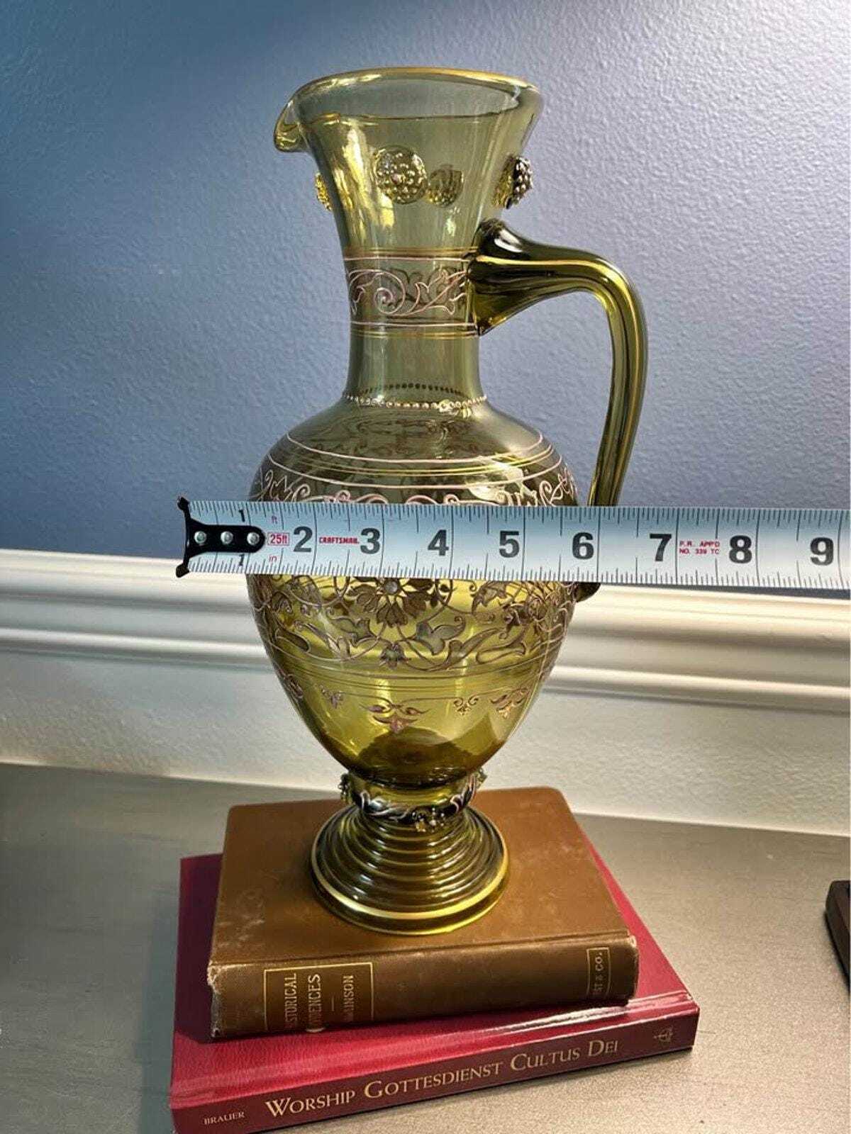 Antique Fritz Heckert Bohemian Art Glass Jeweled Ewer Pitcher