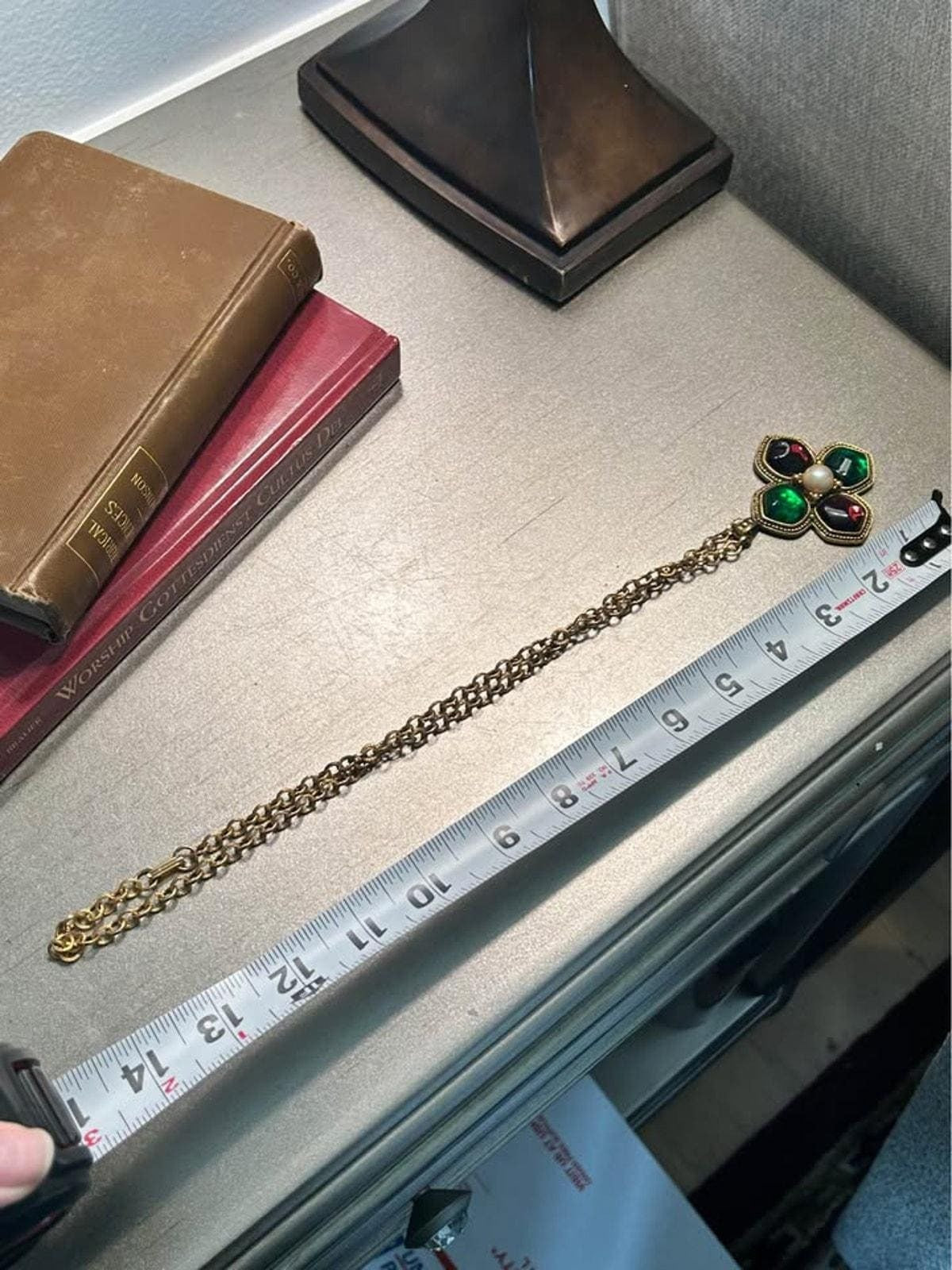 Yves Saint Laurent Vintage Poured Glass and Pearl Maltese Cross Pendant Necklace