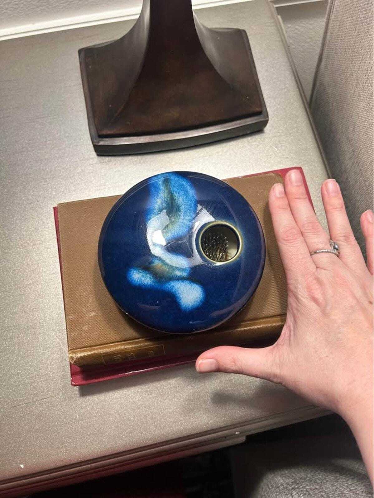 Chris Powell Crystalline Ikebana Vase – Cobalt Blue Studio Art Pottery Kenzan