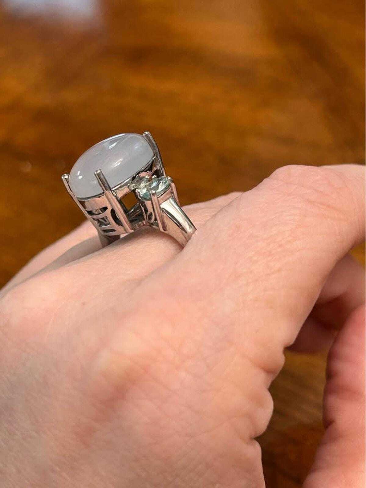 Vintage Mid-Century Genuine Moonstone and Aquamarine Cocktail Ring - size 10.75