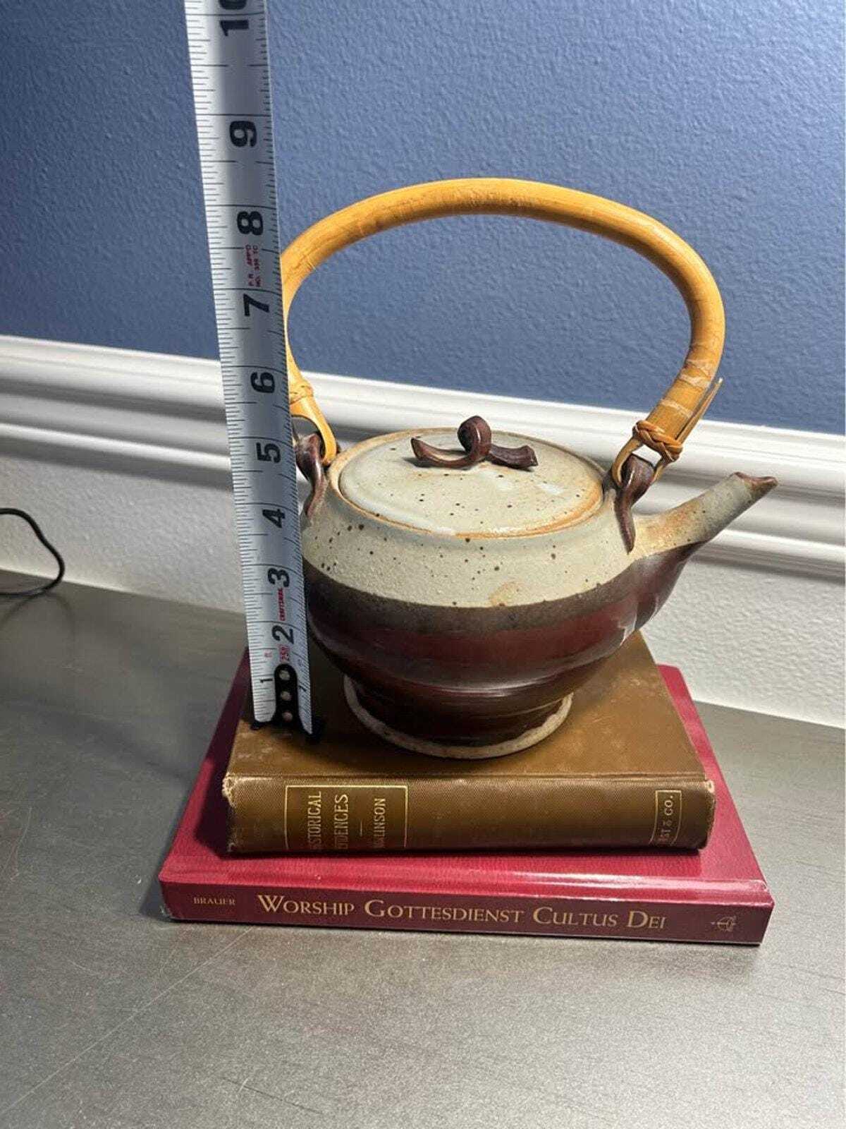 Vintage Connie Dubois Studio Pottery Teapot | Two-Tone Stoneware with Bamboo Handle | Signed 2001