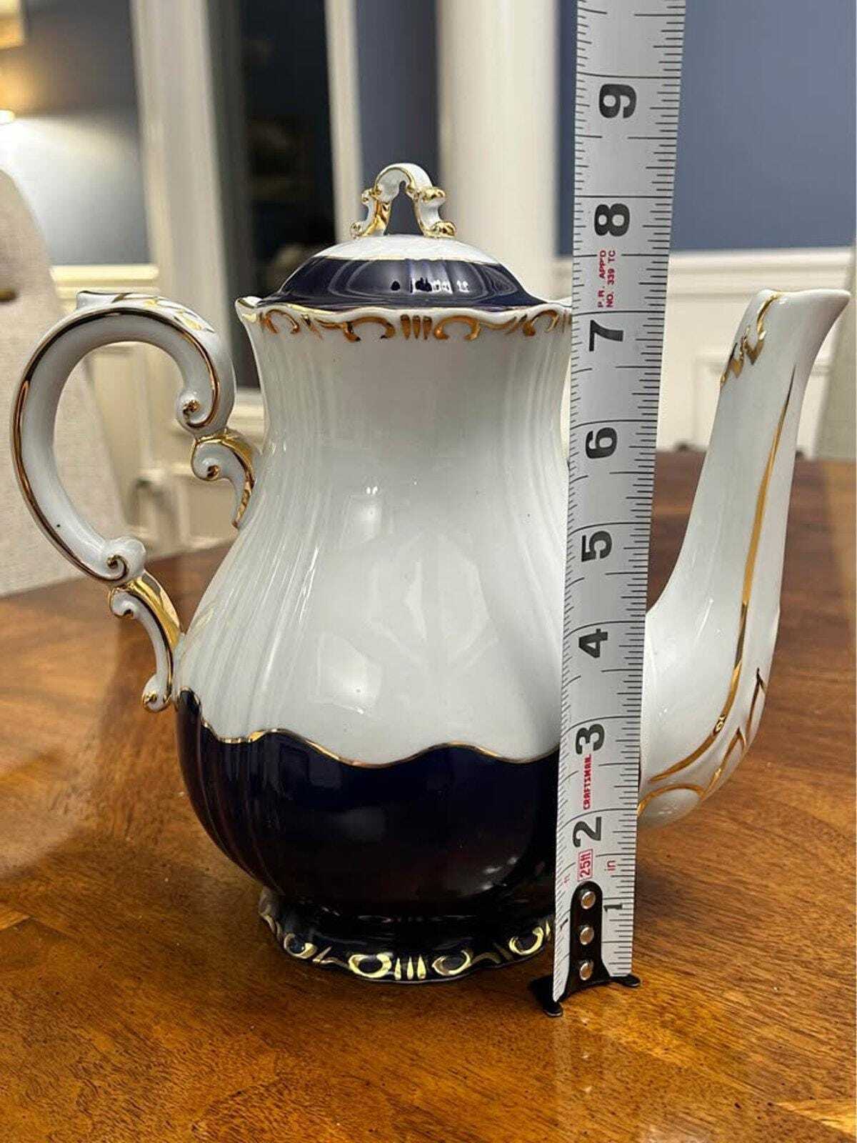 Vintage Zsolnay Pécs Hungary Cobalt Blue & Gold Porcelain Coffee Pot
