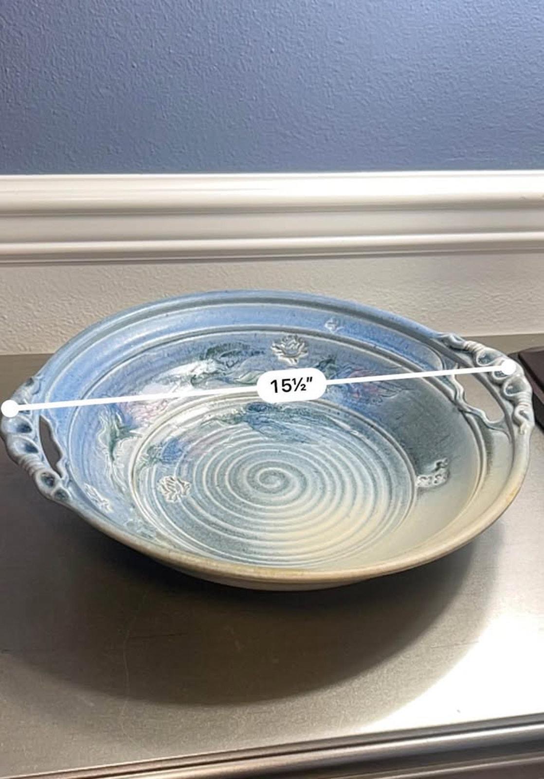 Walter Sargent 1987 Signed Large Floral Stoneware Bowl - 15.5 Inch