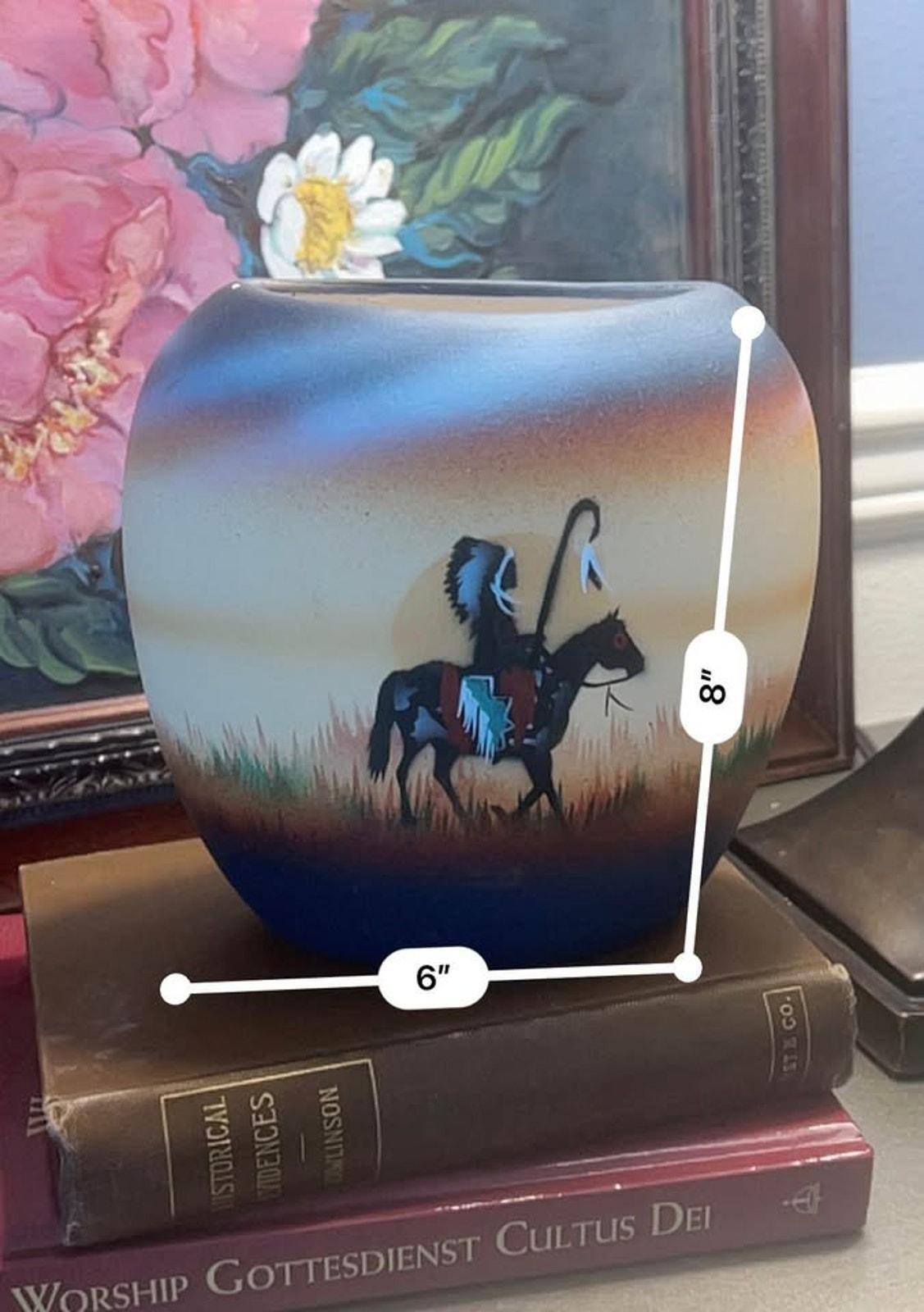 T. Blank Ome Signed Southwestern Pottery Vase - Hand-Painted Bison & Eagle Narrative