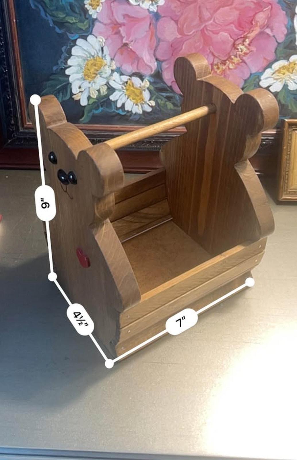 Rustic Wooden Teddy Bear Caddy with Heart Detail