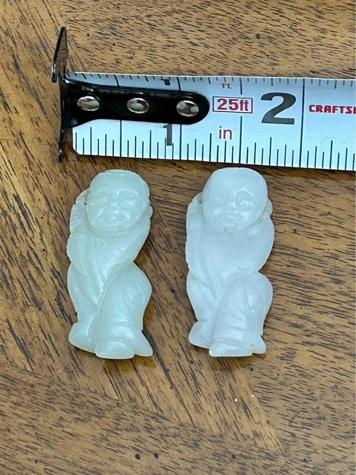 Antique Chinese Carved White Jade Tongzi Pendants Pair