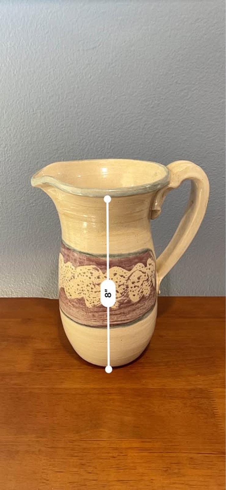 Signed Studio Pottery Pitcher - Vintage Lace Motif
