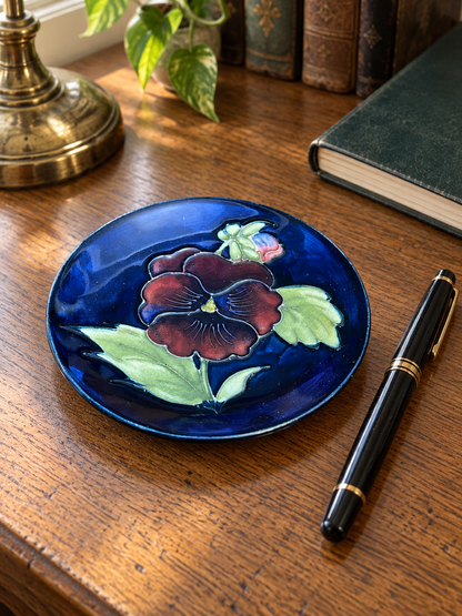 Vintage Moorcroft Pansy Dish in Cobalt Blue