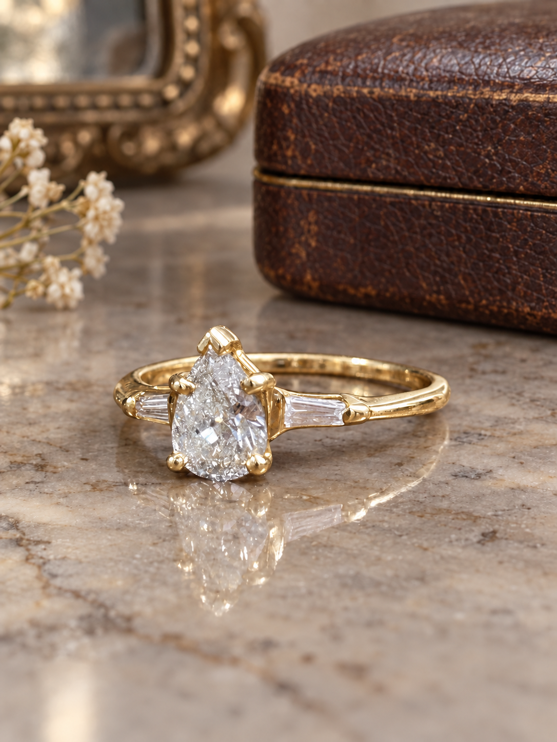 Vintage Pear-Shaped Natural Diamond Engagement Ring, Est. 1.14 CTW, Size 7.5, Full Appraisal