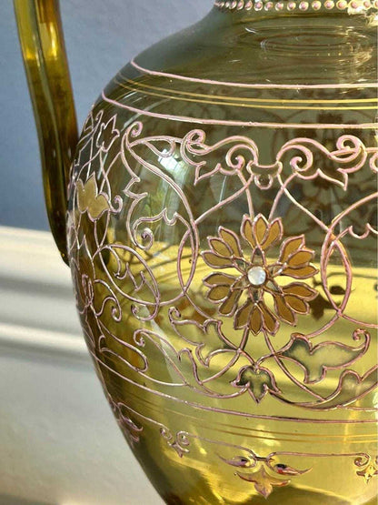 Antique Fritz Heckert Bohemian Art Glass Jeweled Ewer Pitcher