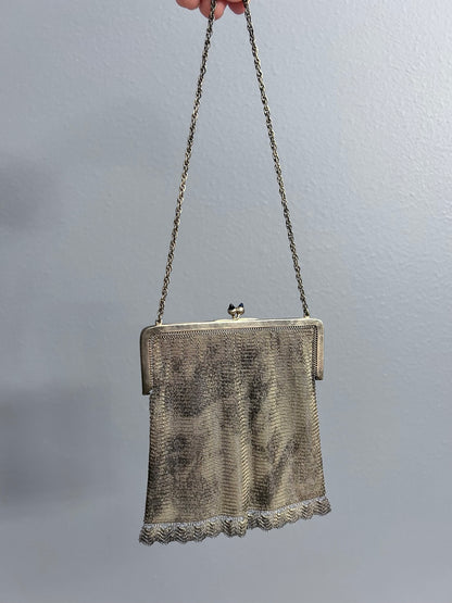 Antique Silver-Plated Mesh Purse with Blue Clasp, Marked G&Co