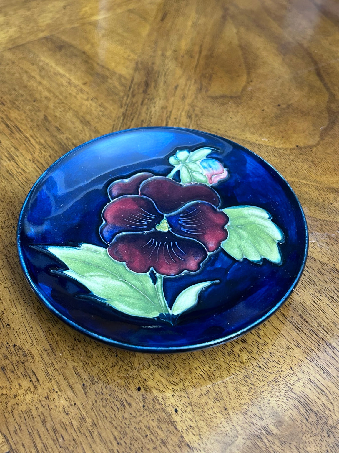 Vintage Moorcroft Pansy Dish in Cobalt Blue