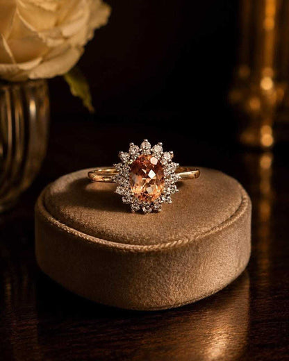 Vintage 14K Gold Golden Topaz Diamond Sunburst Ring – Estate Cocktail Jewelry