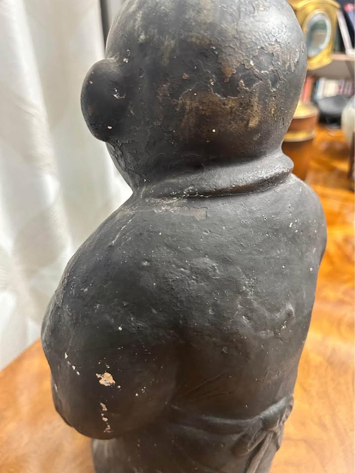 Antique Japanese Tsuchi Ningyo Black Clay Scholar Monk Figure 15"