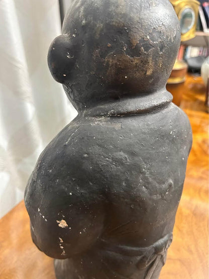 Antique Japanese Tsuchi Ningyo Black Clay Scholar Monk Figure 15"