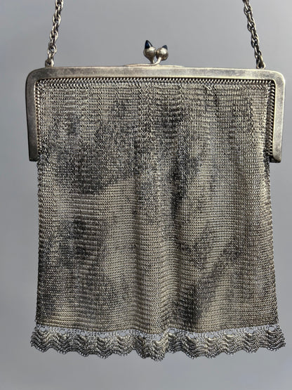 Antique Silver-Plated Mesh Purse with Blue Clasp, Marked G&Co