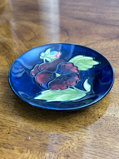 Vintage Moorcroft Pansy Dish in Cobalt Blue