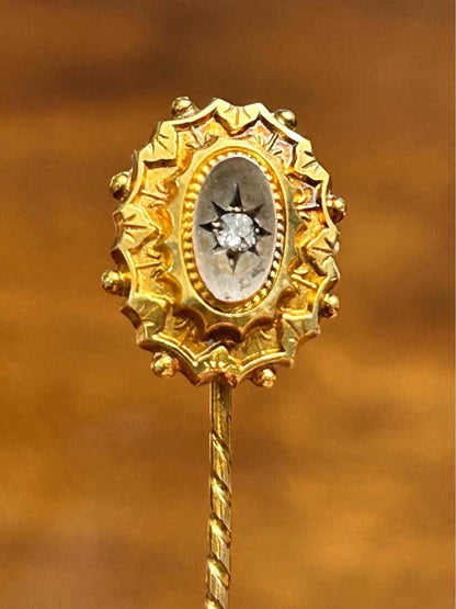 Antique Victorian 15ct Gold Diamond Stick Pin in Original Ainsworth & Sons Box