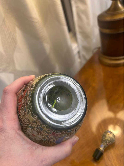 Antique Bohemian Enameled Green Glass Decanter Pitcher