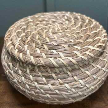 Vintage Sweetgrass Basket | Hand-Woven Lidded Trinket Box