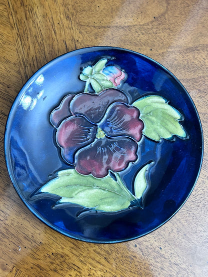 Vintage Moorcroft Pansy Dish in Cobalt Blue