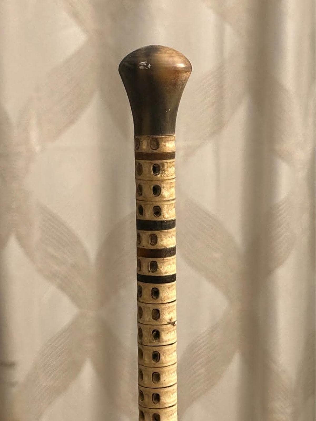 Antique 19th Century Maritime Shark Vertebrae Walking Cane with Horn Handle