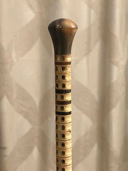 Antique 19th Century Maritime Shark Vertebrae Walking Cane with Horn Handle
