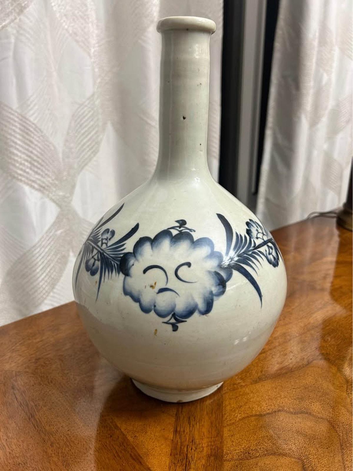 Antique 19th Century Japanese Provincial Sometsuke Blue & White Tokkuri Large Bottle Vase