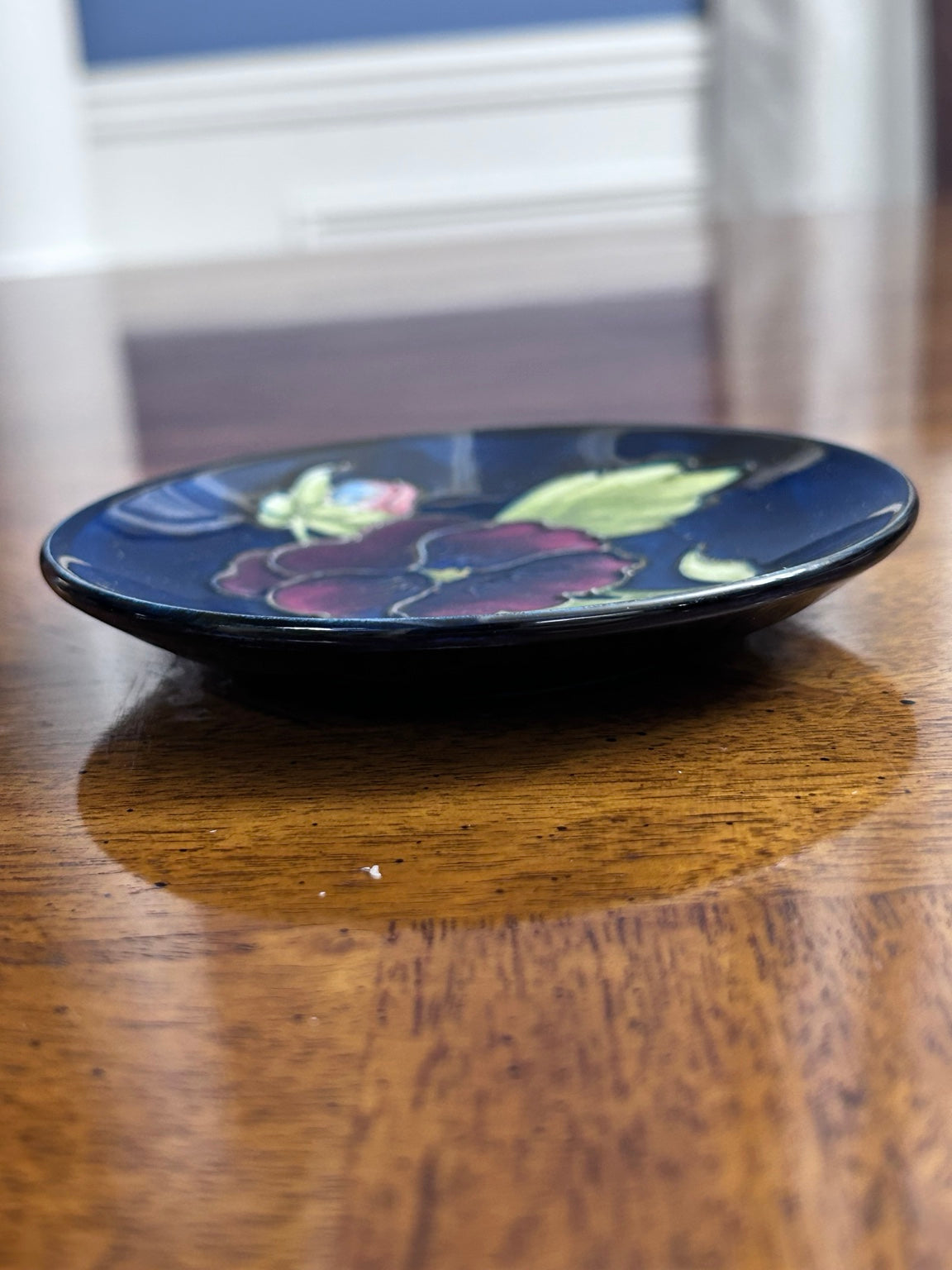 Vintage Moorcroft Pansy Dish in Cobalt Blue