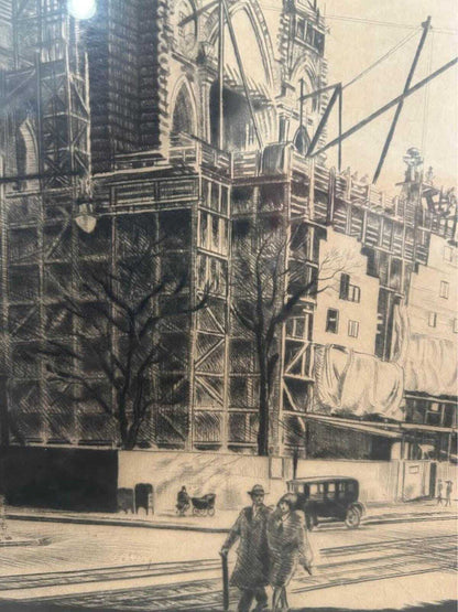 Walter Tittle Drypoint Etching: Cathedral of St. John the Divine NYC c. 1924 Signed Print