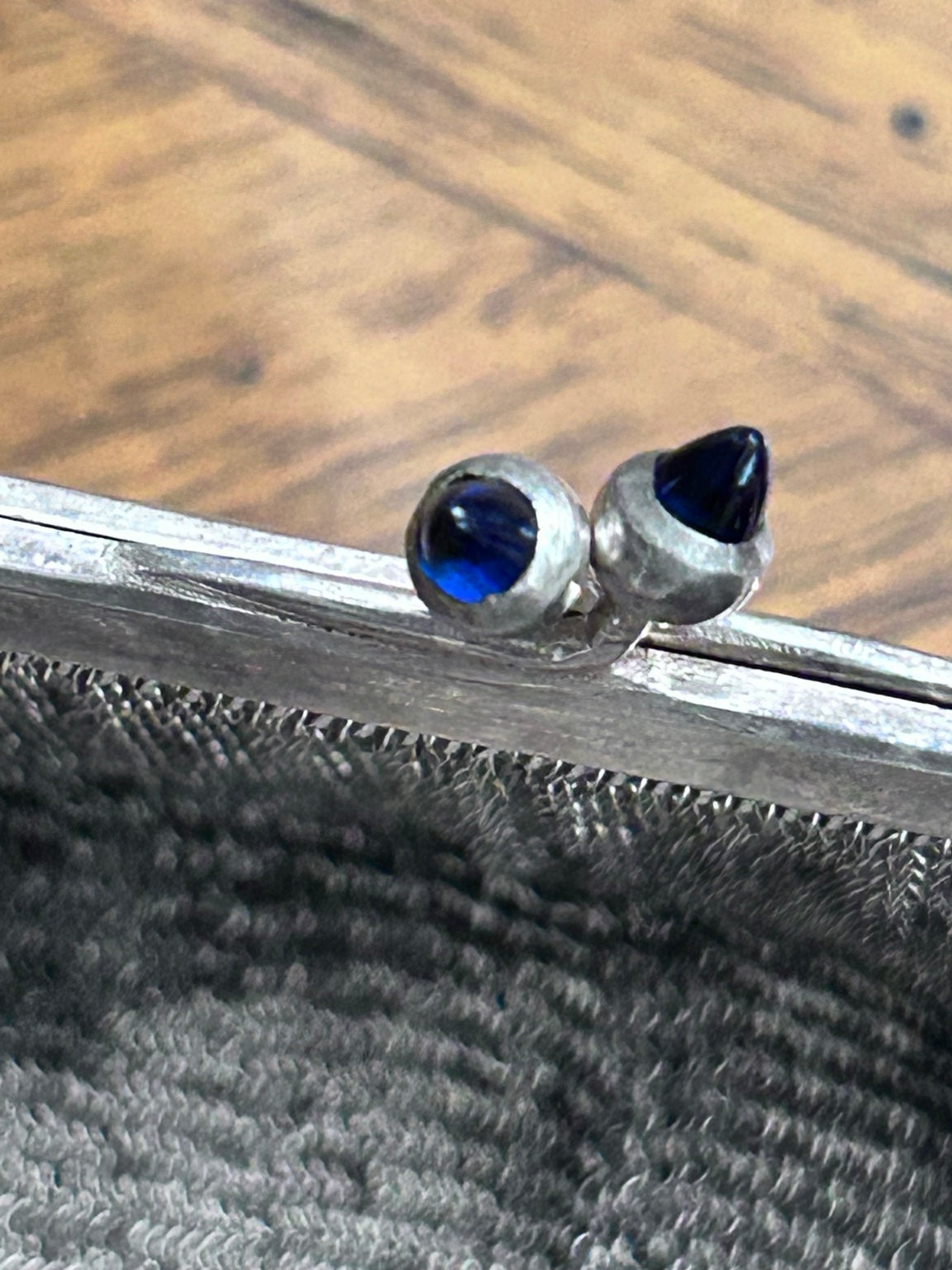 Antique Silver-Plated Mesh Purse with Blue Clasp, Marked G&Co