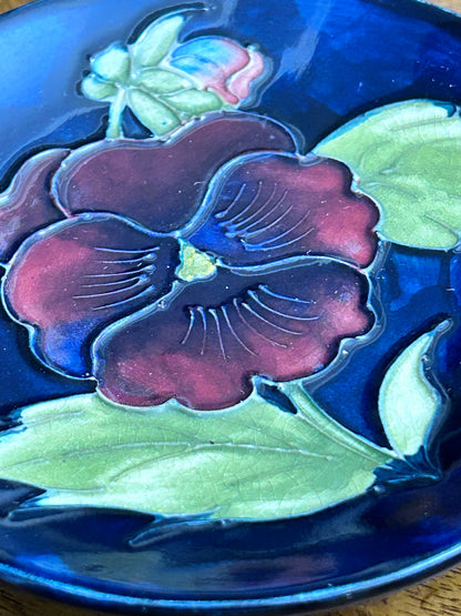 Vintage Moorcroft Pansy Dish in Cobalt Blue