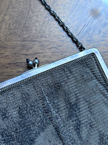 Antique Silver-Plated Mesh Purse with Blue Clasp, Marked G&Co