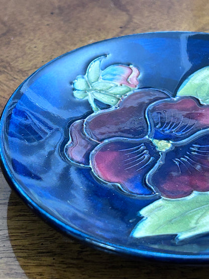 Vintage Moorcroft Pansy Dish in Cobalt Blue