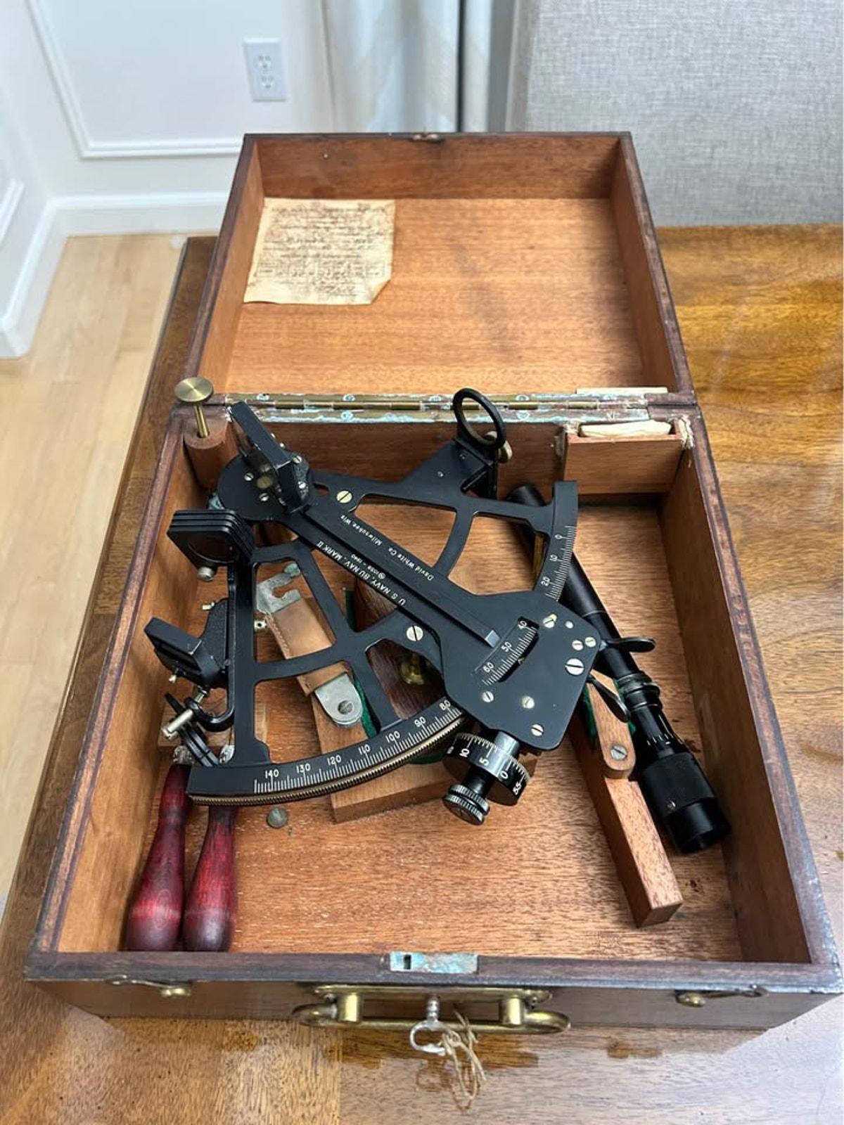 Vintage WW2 David White Co. U.S. Navy Mark II Sextant 1940 in Wood Box