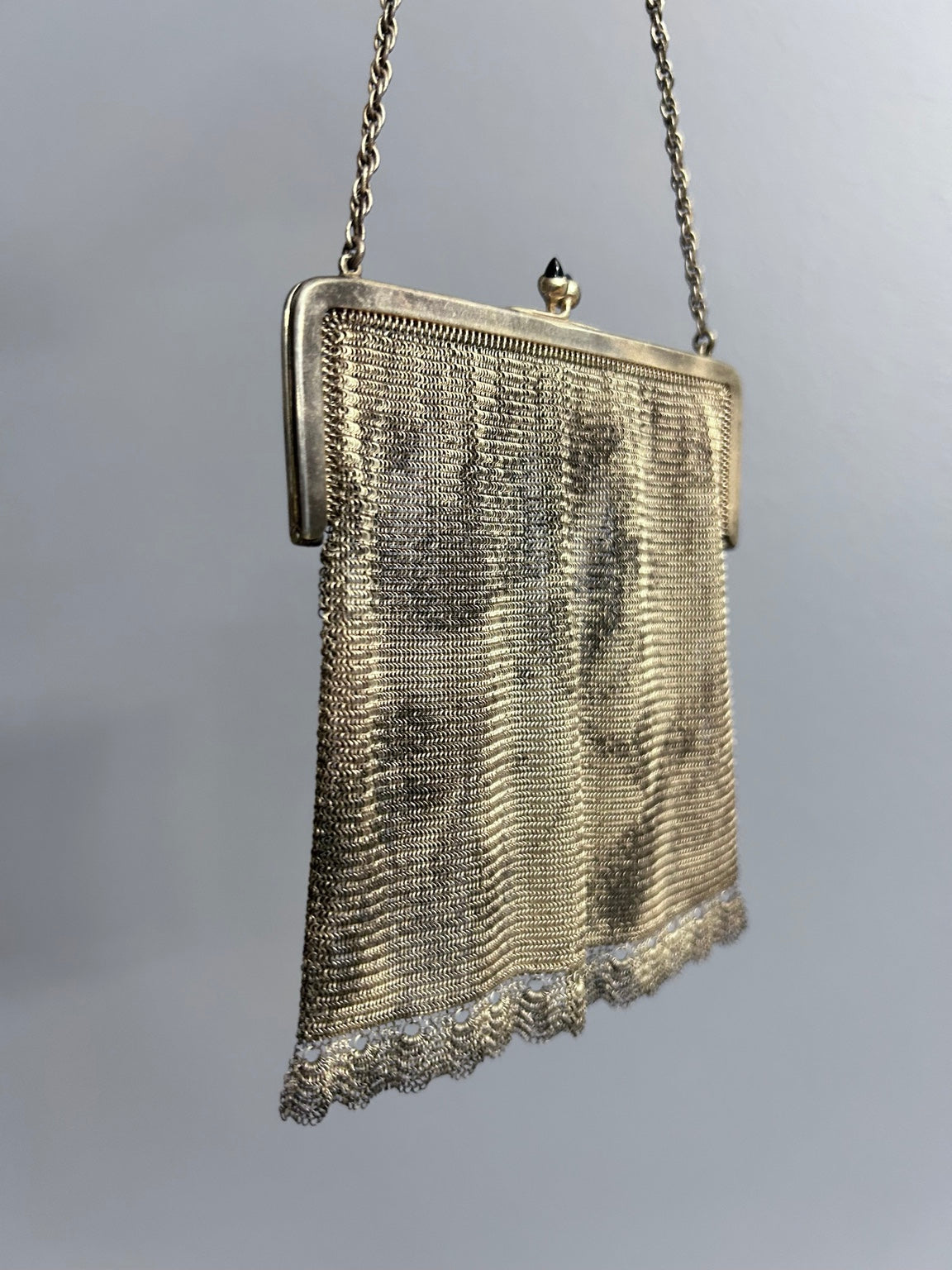 Antique Silver-Plated Mesh Purse with Blue Clasp, Marked G&Co