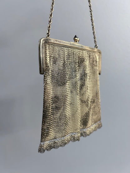 Antique Silver-Plated Mesh Purse with Blue Clasp, Marked G&Co