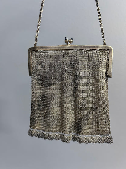 Antique Silver-Plated Mesh Purse with Blue Clasp, Marked G&Co