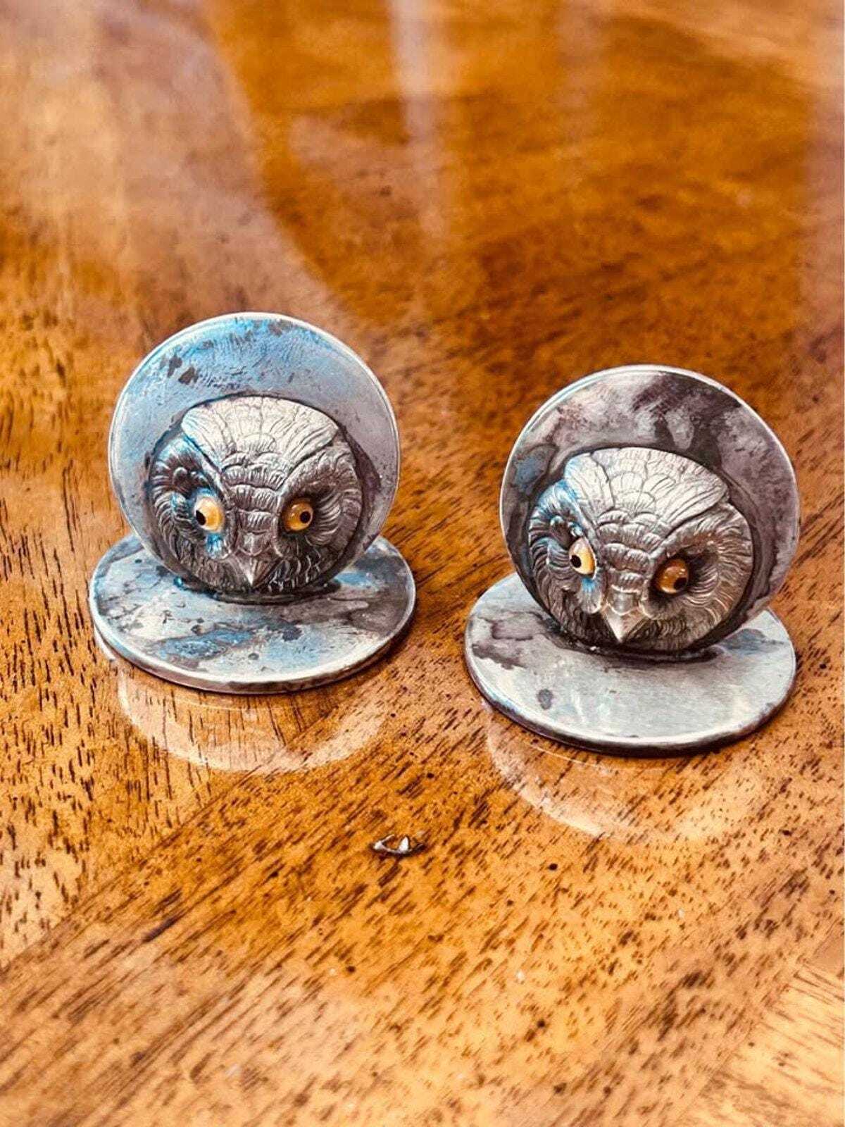 Antique Edwardian Sampson Mordan Sterling Silver Owl Menu Holders