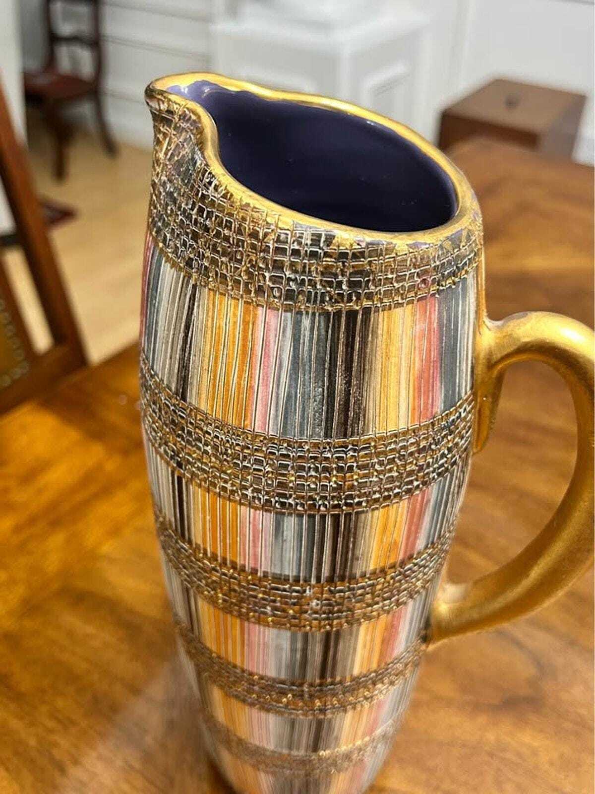 Vintage Aldo Londi for Bitossi Seta Pitcher Mid Century Modern Italian Gilt Ceramic Jug