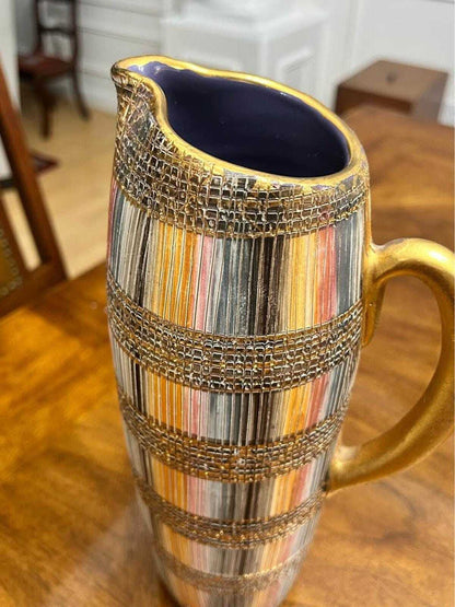 Vintage Aldo Londi for Bitossi Seta Pitcher Mid Century Modern Italian Gilt Ceramic Jug