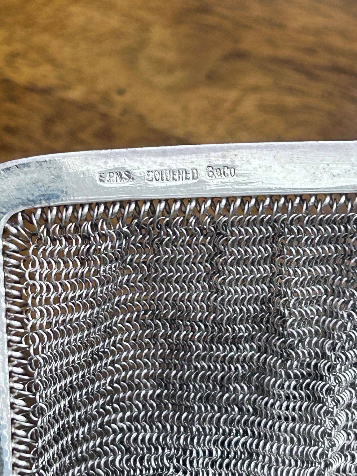 Antique Silver-Plated Mesh Purse with Blue Clasp, Marked G&Co