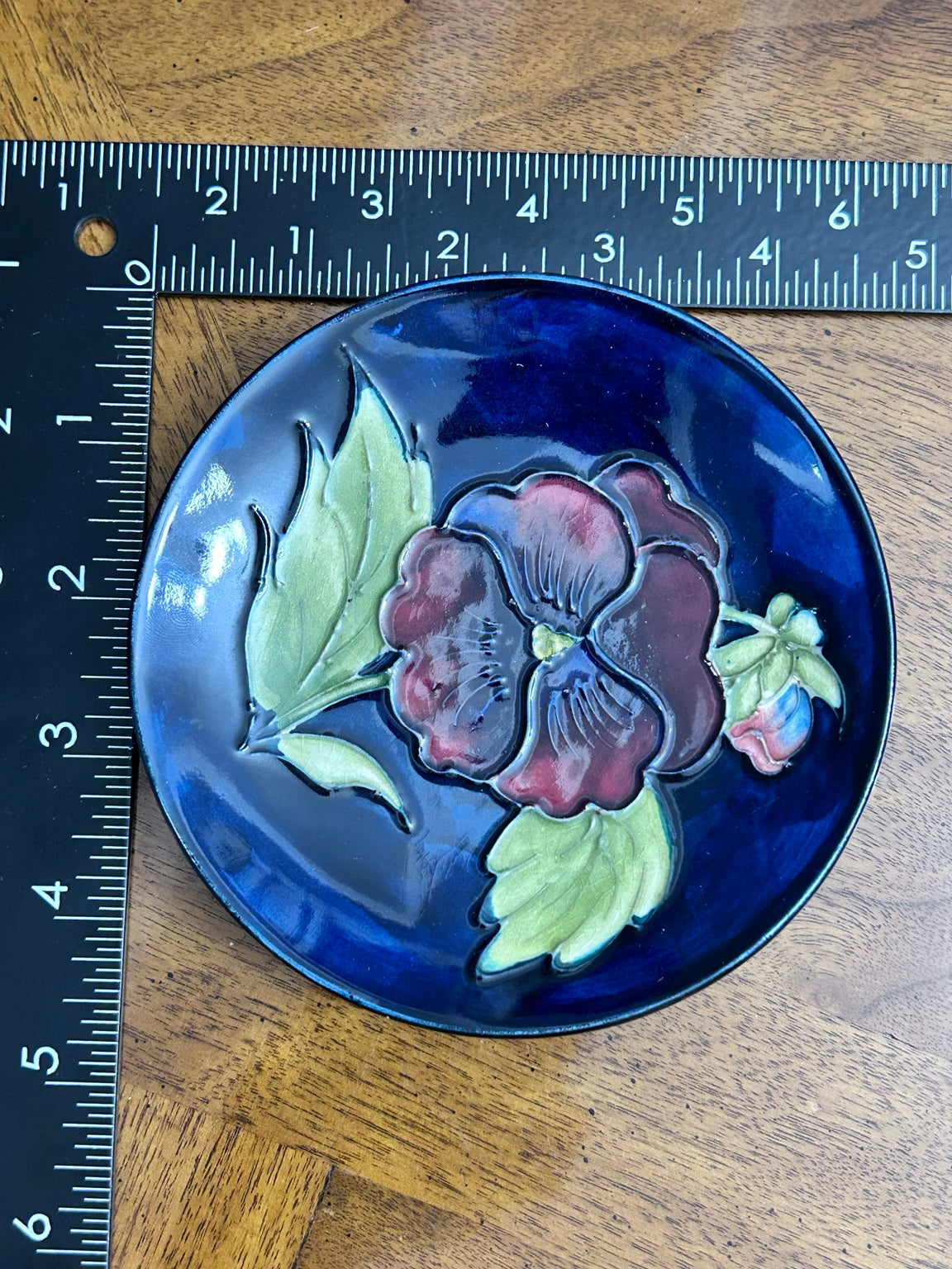 Vintage Moorcroft Pansy Dish in Cobalt Blue