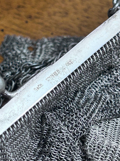 Antique Silver-Plated Mesh Purse with Blue Clasp, Marked G&Co