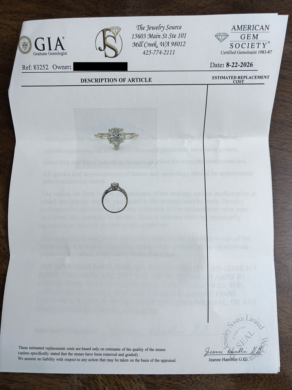 Vintage Pear-Shaped Natural Diamond Engagement Ring, Est. 1.14 CTW, Size 7.5, Full Appraisal