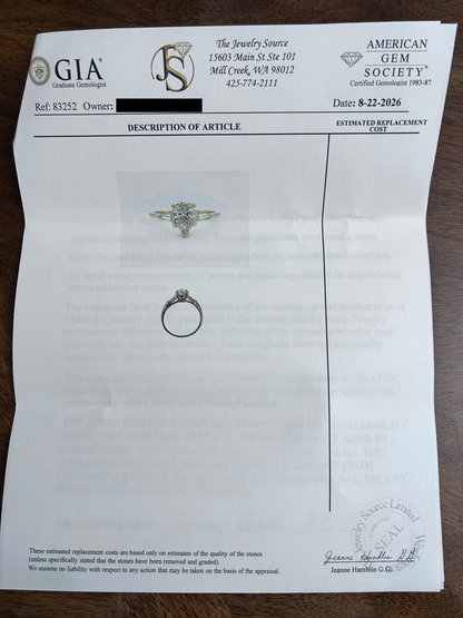 Vintage Pear-Shaped Natural Diamond Engagement Ring, Est. 1.14 CTW, Size 7.5, Full Appraisal