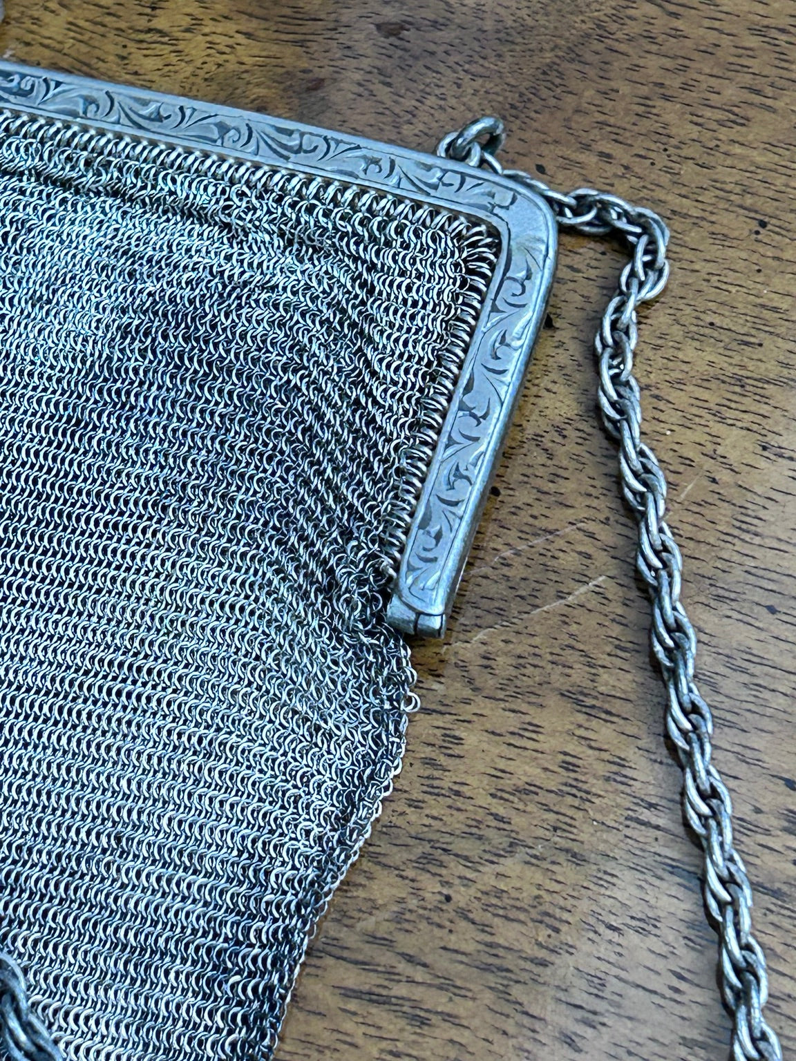 Antique Silver-Plated Mesh Purse with Blue Clasp, Marked G&Co