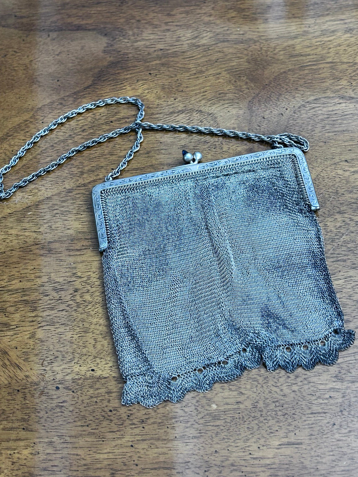 Antique Silver-Plated Mesh Purse with Blue Clasp, Marked G&Co