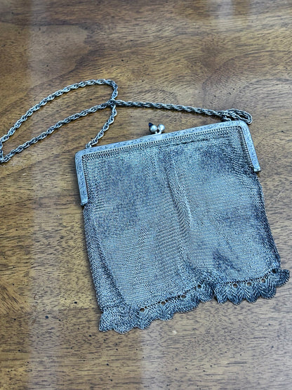 Antique Silver-Plated Mesh Purse with Blue Clasp, Marked G&Co