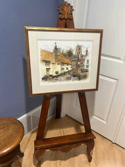 Antique 1895 Original Watercolor by Arthur Hopkins Church Steps Minehead Somerset